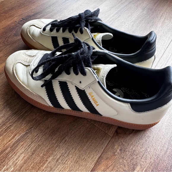 Adidas Originals Men’s Samba OG 7.5 Beige Black Leather Unisex Gold Logo - Picture 4 of 12